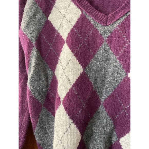 Marc O'Polo Core Lambswool V-Neck Pullover Sweater Burgundy Argyle Style Gray - Picture 7 of 9